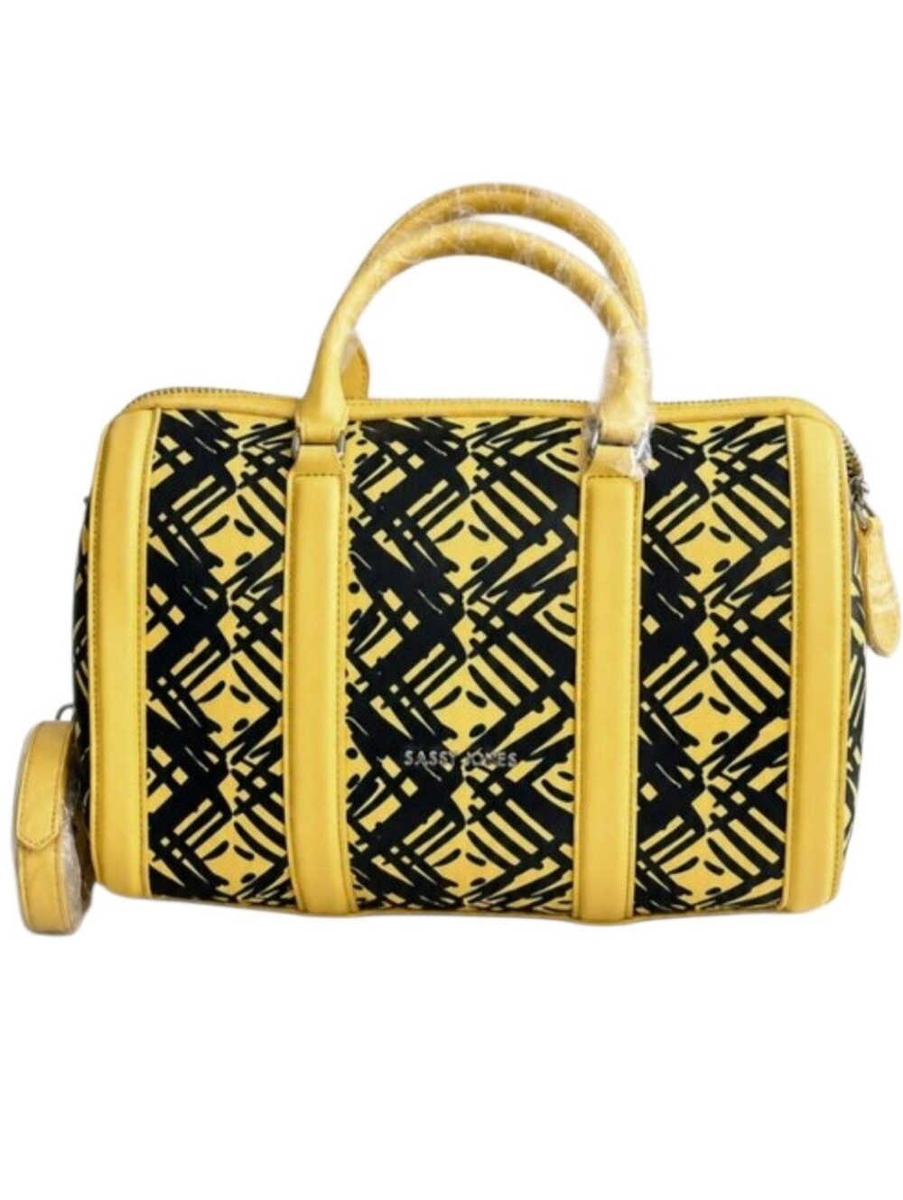 Sassy Jones Gianna Graffiti Boston Bag Satchel Yellow Black Crossbody